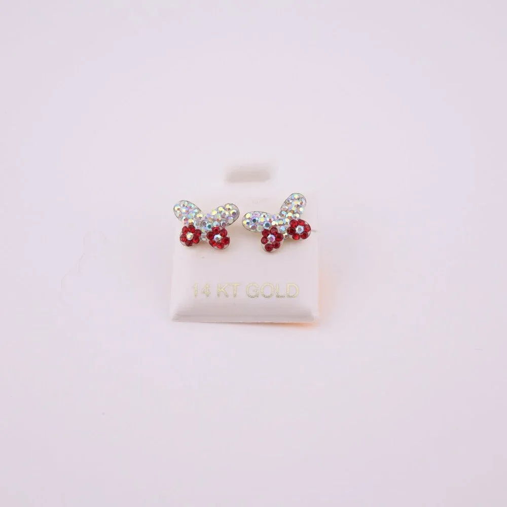 Women's 14k Gold CZ Butterfly Petite Stud Earrings with Secure Screw Post **‎